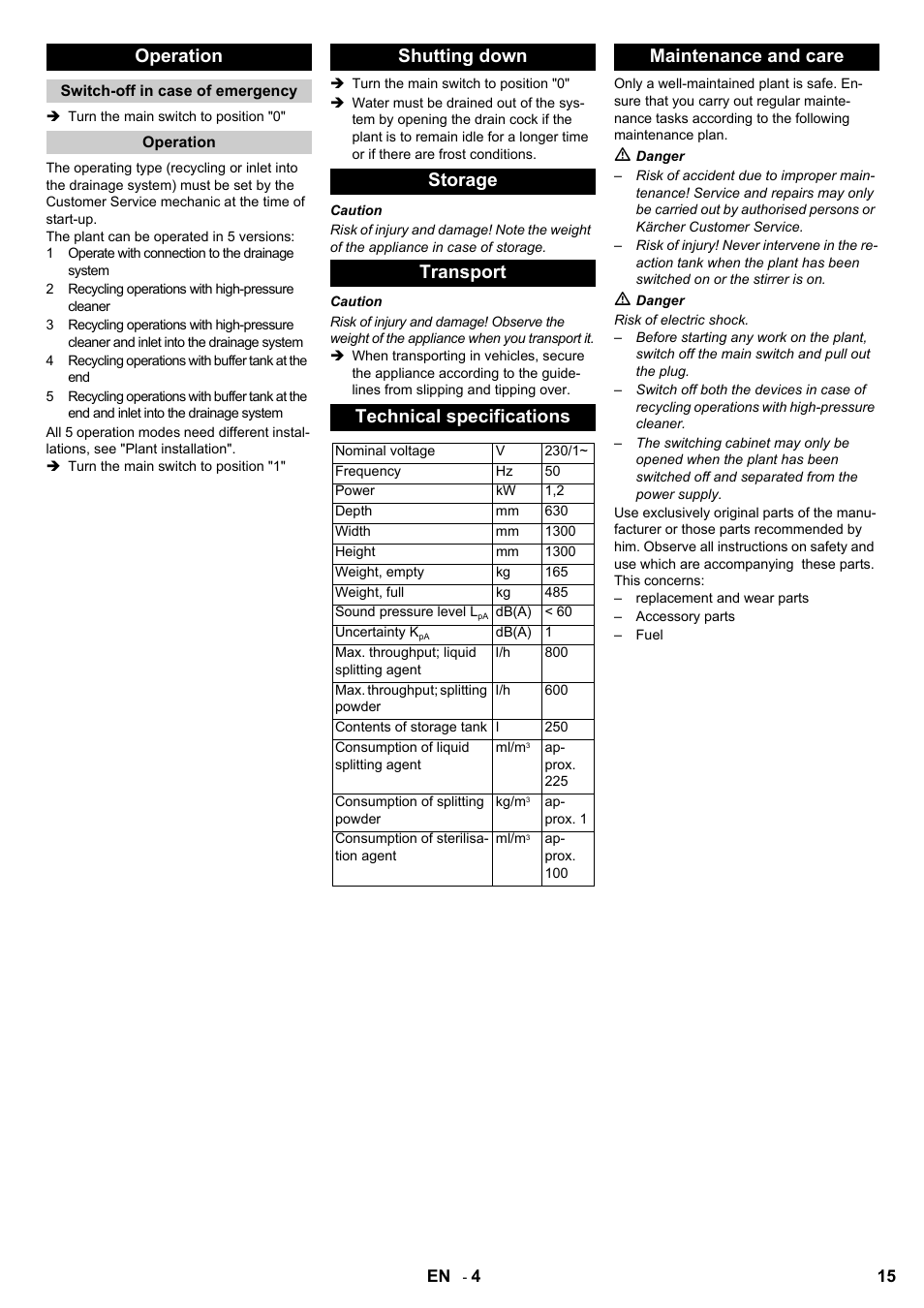 Operation, Maintenance and care | Karcher HDR 777 EU User Manual | Page 15 / 96