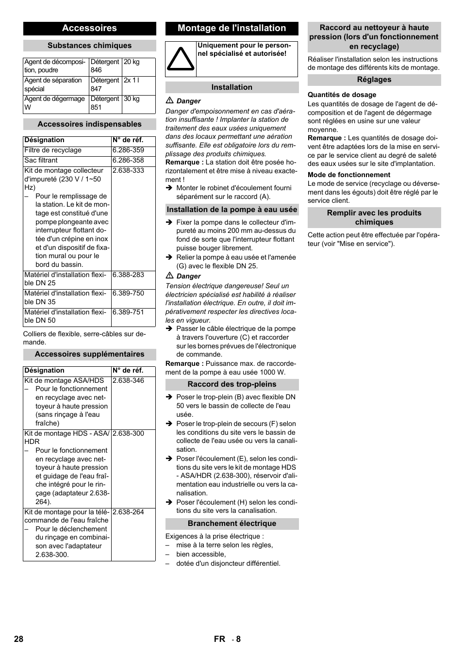 Accessoires, Montage de l'installation | Karcher HDR 777 EU User Manual | Page 28 / 96