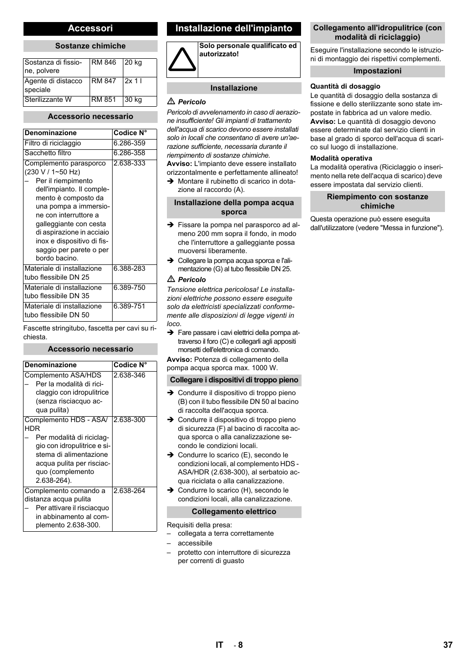 Accessori, Installazione dell'impianto | Karcher HDR 777 EU User Manual | Page 37 / 96