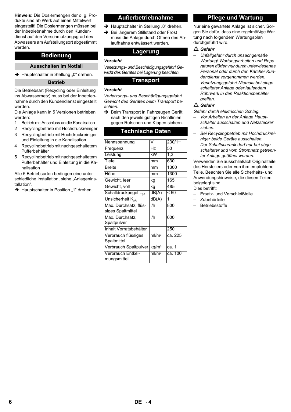Bedienung, Pflege und wartung | Karcher HDR 777 EU User Manual | Page 6 / 96