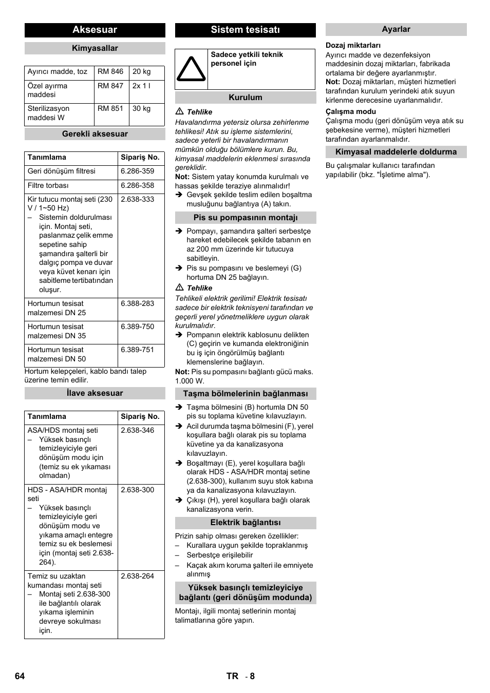 Aksesuar, Sistem tesisatı | Karcher HDR 777 EU User Manual | Page 64 / 96