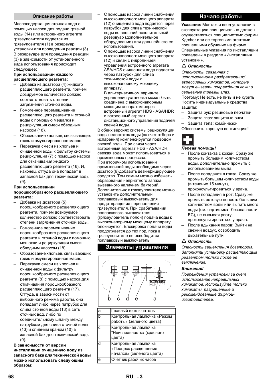 Элементы управления, Начало работы | Karcher HDR 777 EU User Manual | Page 68 / 96