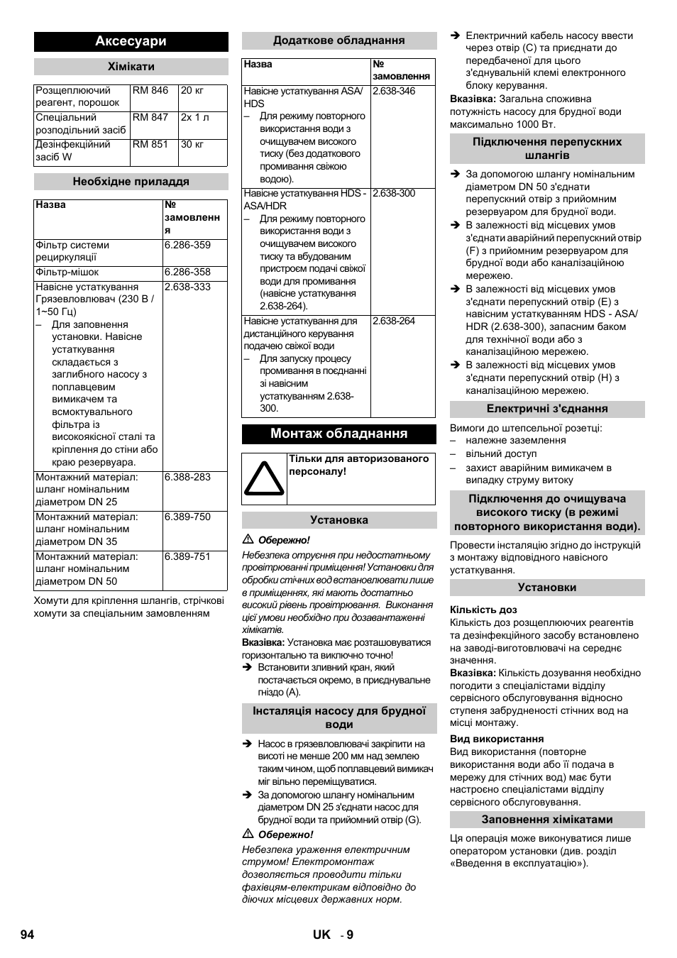 Аксесуари, Монтаж обладнання | Karcher HDR 777 EU User Manual | Page 94 / 96