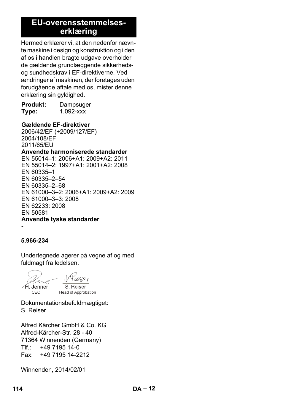 Eu-overensstemmelses- erklæring | Karcher SGV 8-5 User Manual | Page 114 / 372