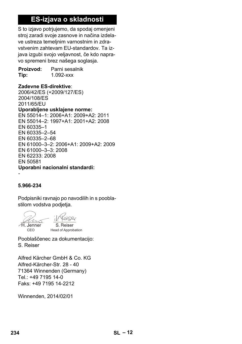 Es-izjava o skladnosti | Karcher SGV 8-5 User Manual | Page 234 / 372