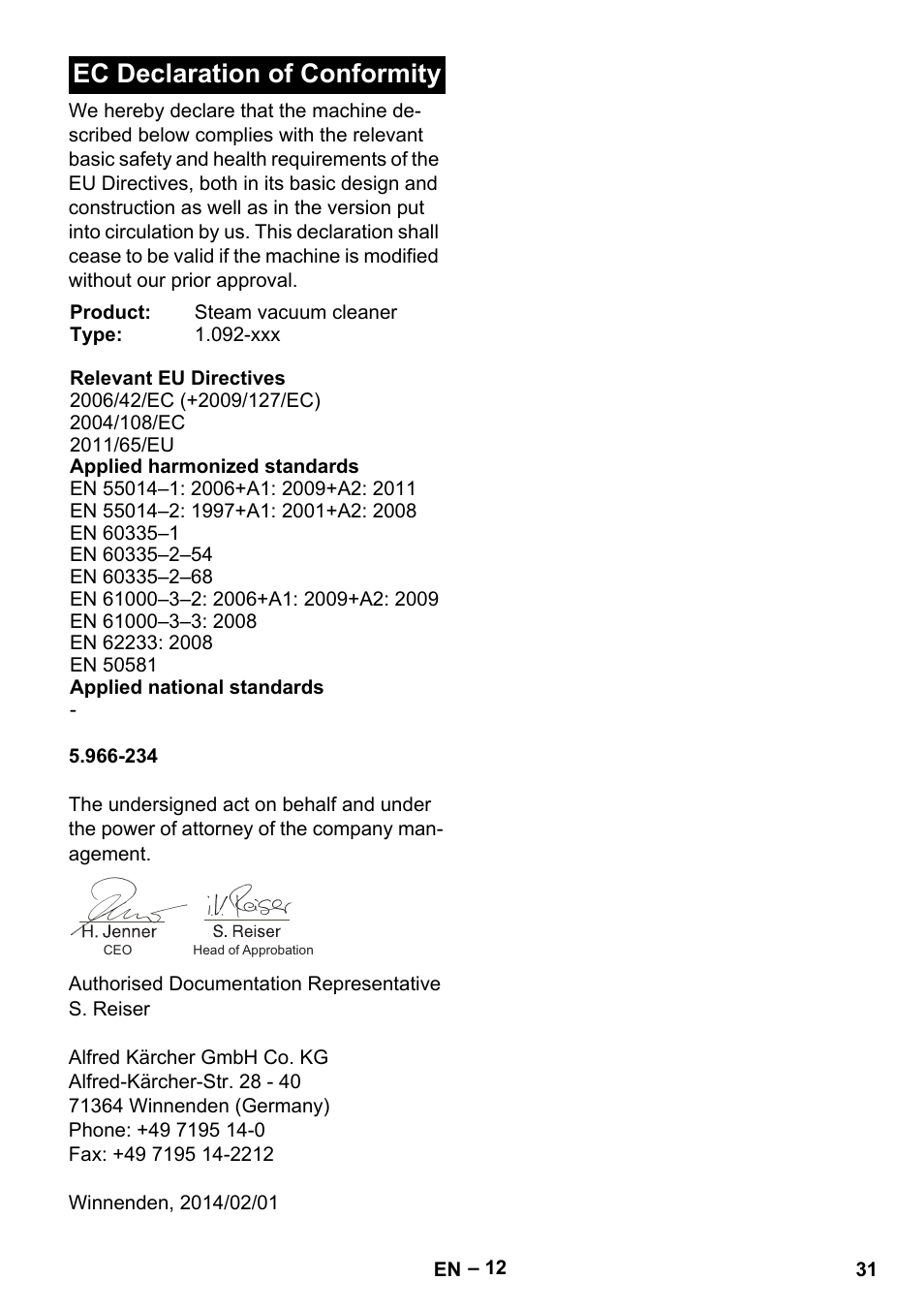 Ec declaration of conformity | Karcher SGV 8-5 User Manual | Page 31 / 372