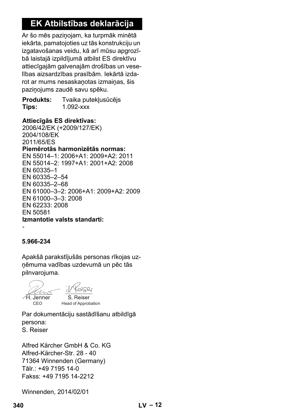 Ek atbilstības deklarācija | Karcher SGV 8-5 User Manual | Page 340 / 372