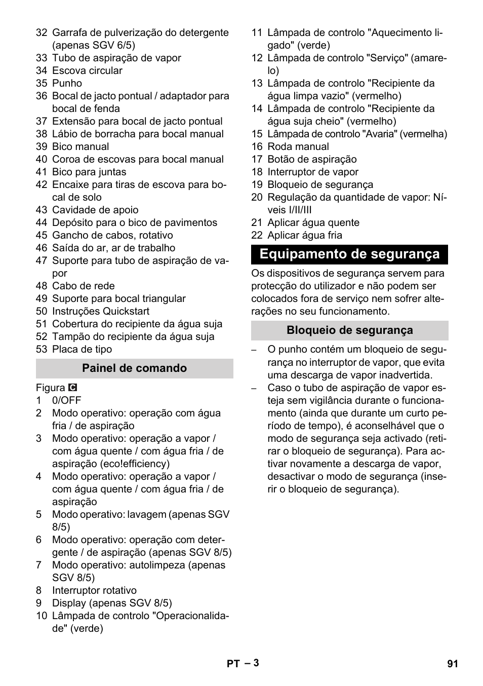 Painel de comando, Equipamento de segurança, Bloqueio de segurança | Karcher SGV 8-5 User Manual | Page 91 / 372