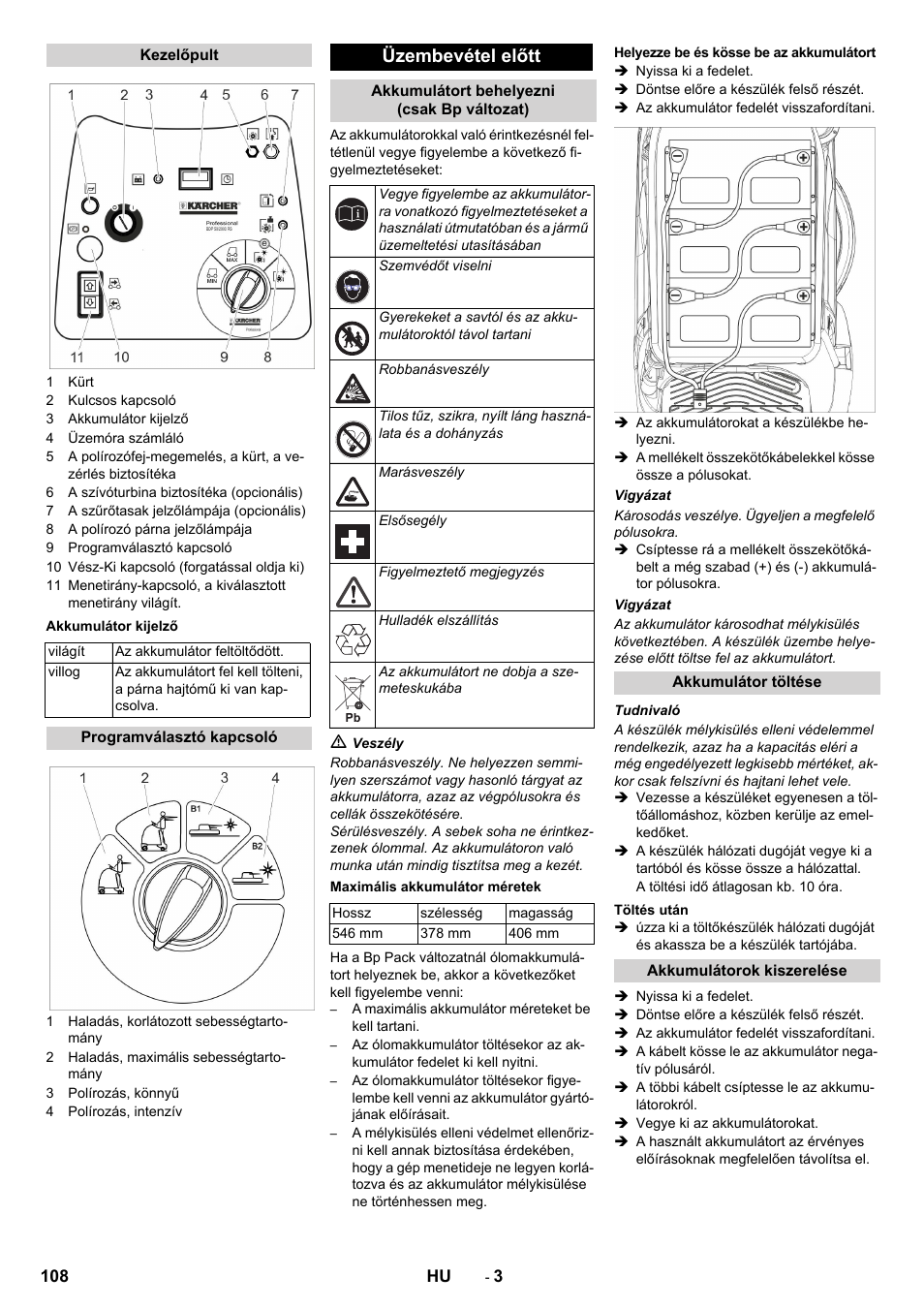 Üzembevétel előtt | Karcher BDP 50 - 2000 RS Bp Pack User Manual | Page 108 / 236