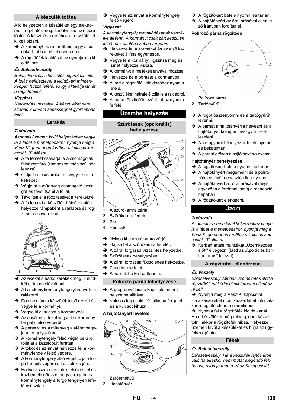 Üzembe helyezés, Üzem | Karcher BDP 50 - 2000 RS Bp Pack User Manual | Page 109 / 236