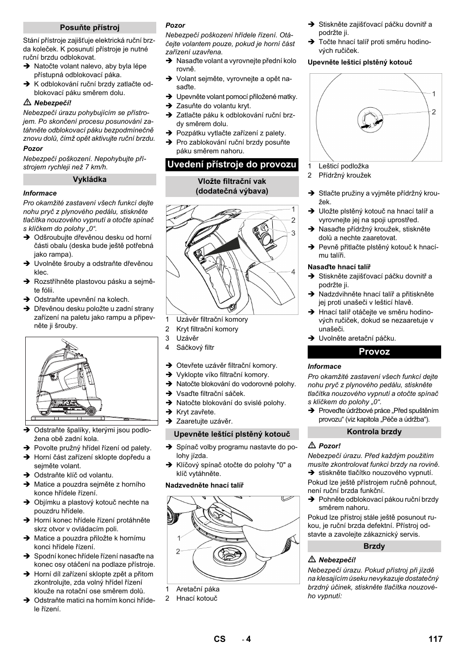 Uvedení přístroje do provozu, Provoz | Karcher BDP 50 - 2000 RS Bp Pack User Manual | Page 117 / 236