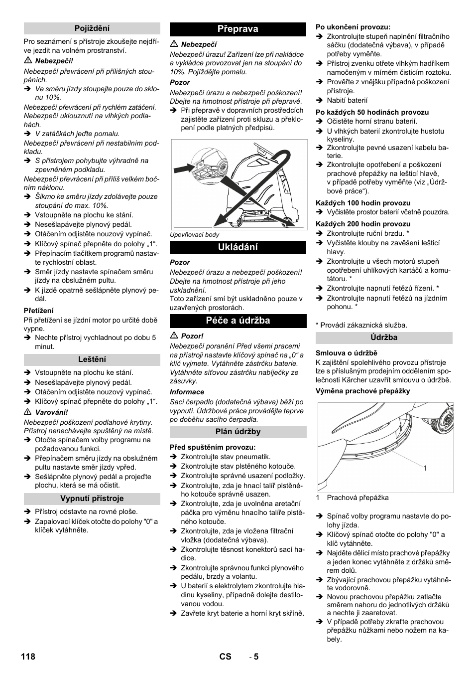 Přeprava ukládání péče a údržba | Karcher BDP 50 - 2000 RS Bp Pack User Manual | Page 118 / 236