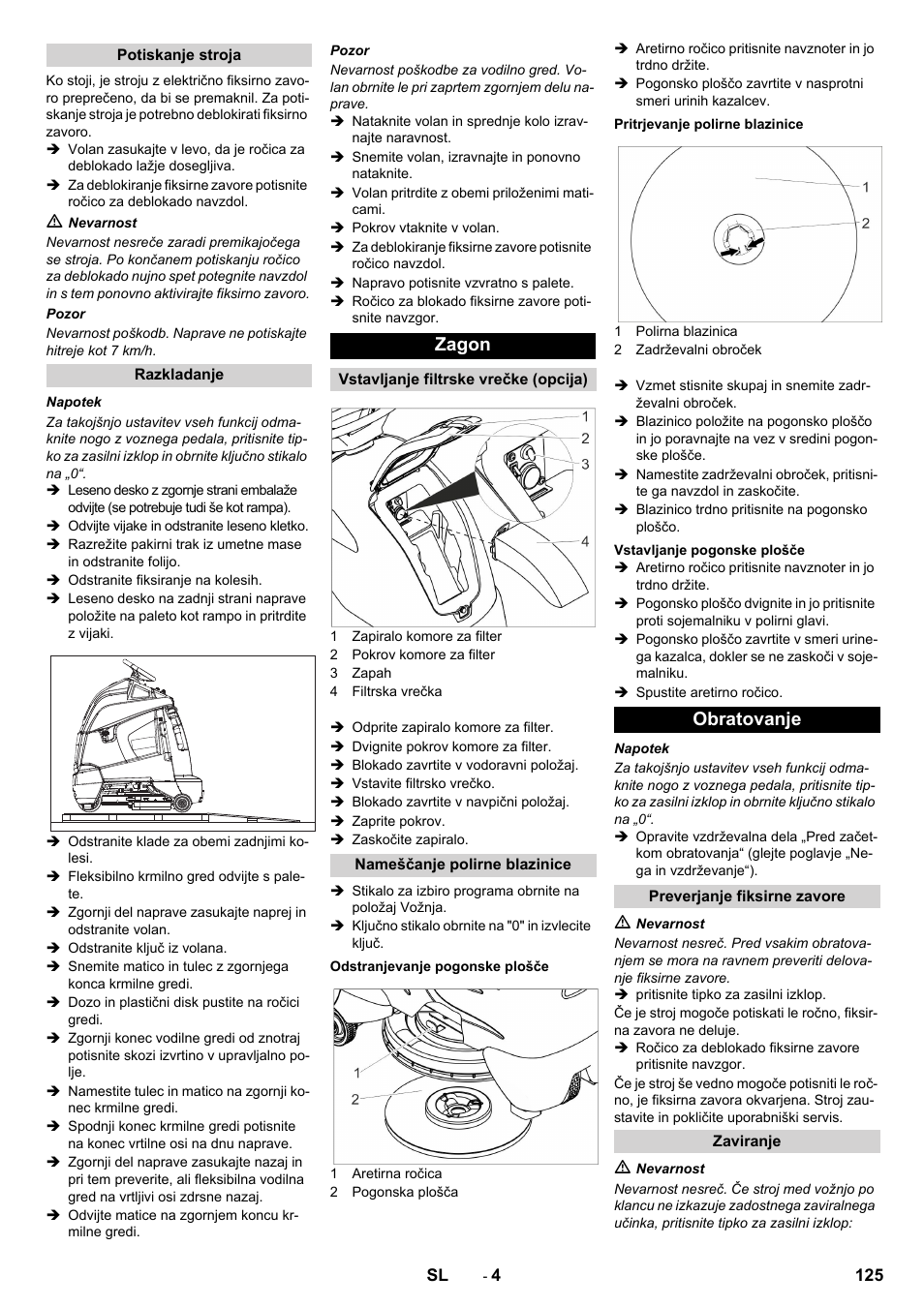 Zagon, Obratovanje | Karcher BDP 50 - 2000 RS Bp Pack User Manual | Page 125 / 236