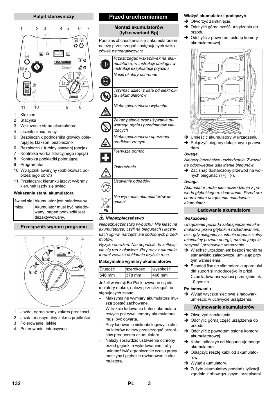 Przed uruchomieniem | Karcher BDP 50 - 2000 RS Bp Pack User Manual | Page 132 / 236