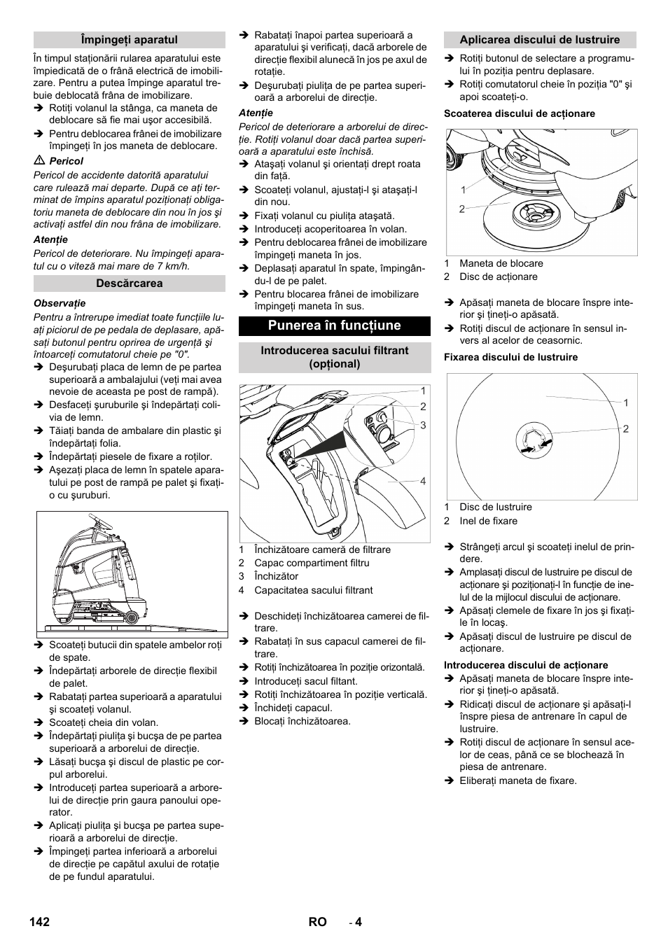 Punerea în funcţiune | Karcher BDP 50 - 2000 RS Bp Pack User Manual | Page 142 / 236