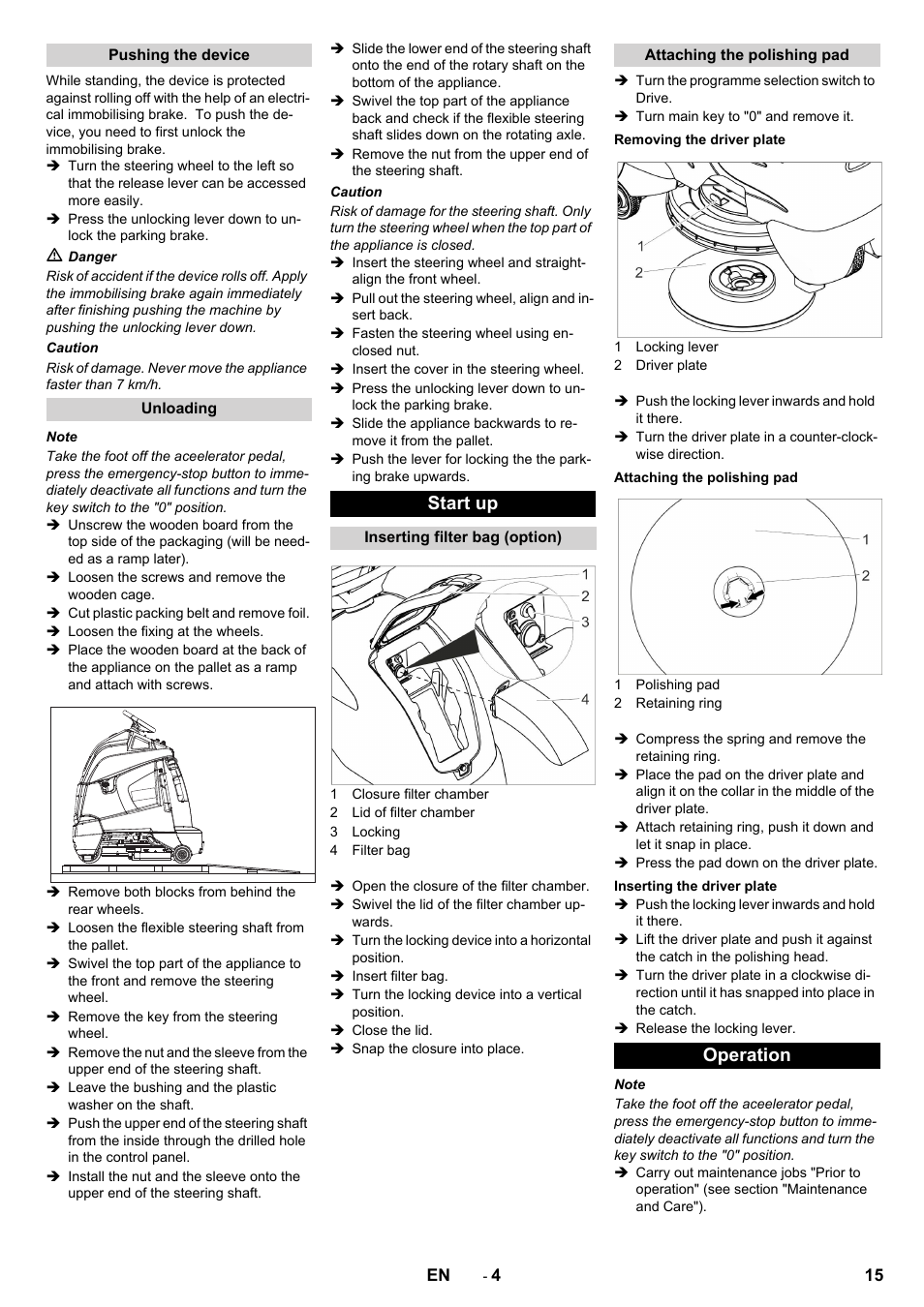 Start up, Operation | Karcher BDP 50 - 2000 RS Bp Pack User Manual | Page 15 / 236