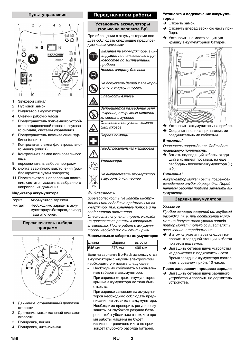 Перед началом работы | Karcher BDP 50 - 2000 RS Bp Pack User Manual | Page 158 / 236