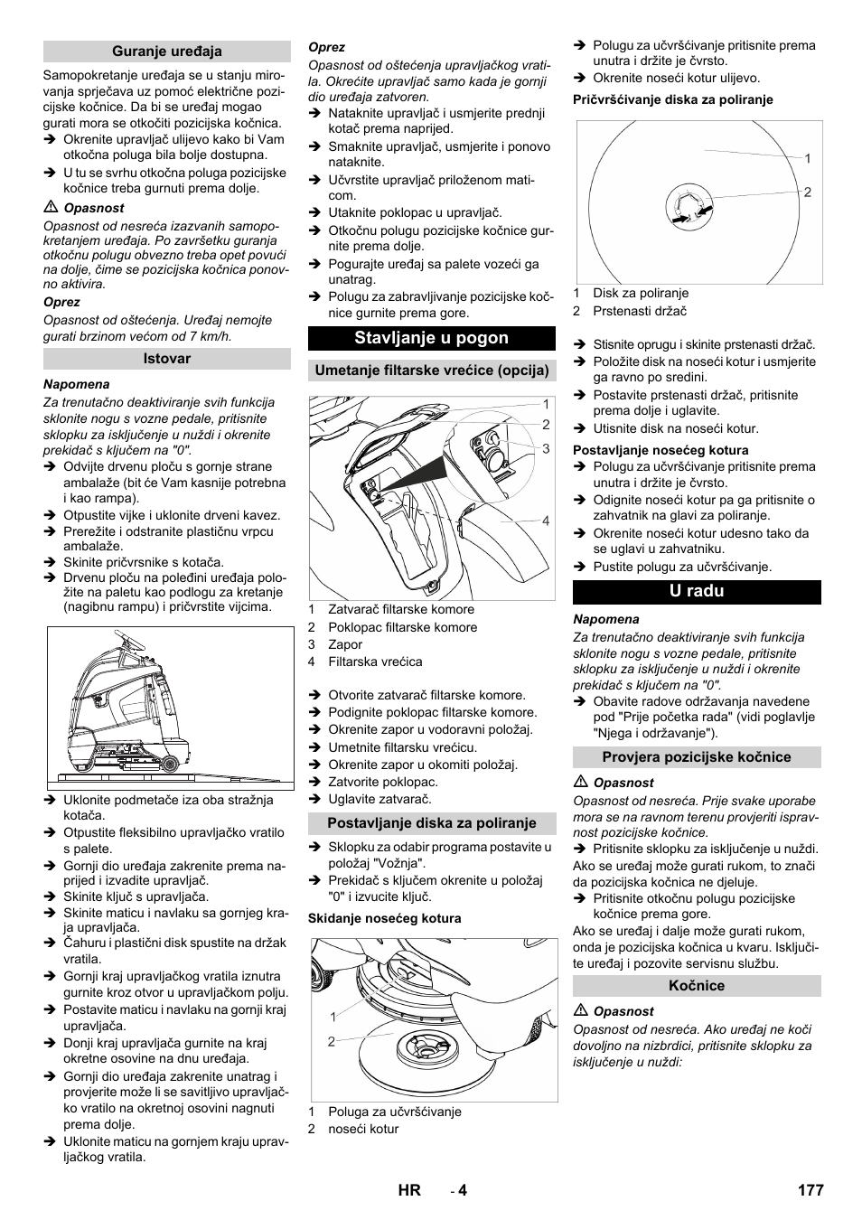 Stavljanje u pogon, U radu | Karcher BDP 50 - 2000 RS Bp Pack User Manual | Page 177 / 236