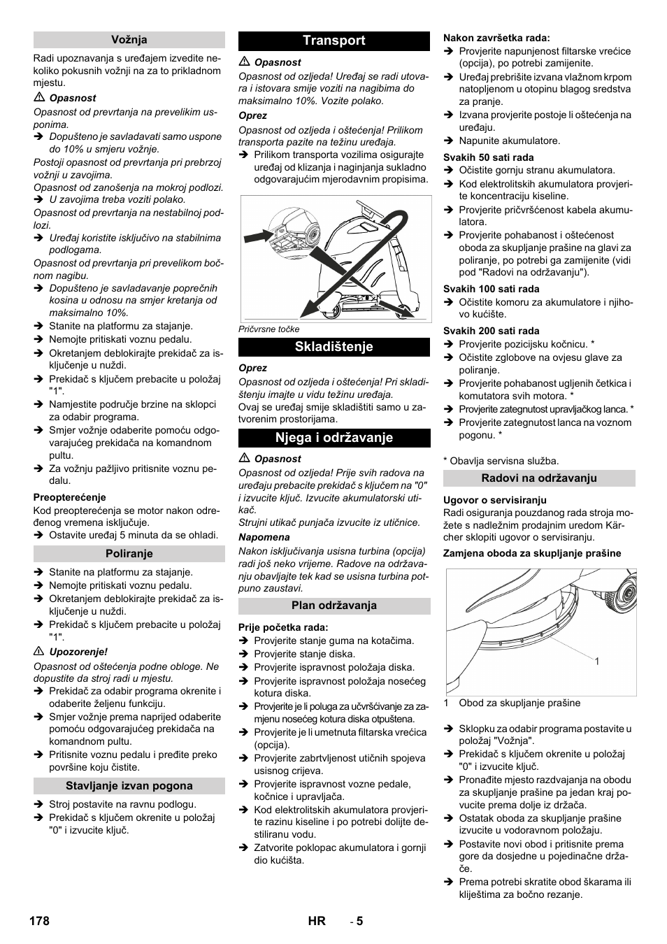 Transport skladištenje njega i održavanje | Karcher BDP 50 - 2000 RS Bp Pack User Manual | Page 178 / 236