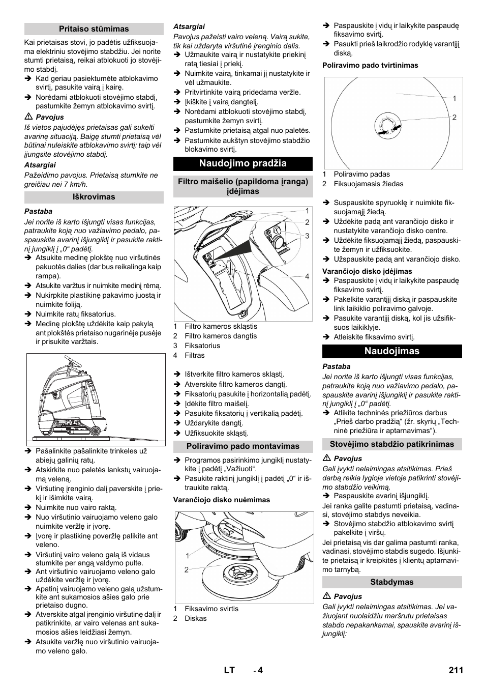 Naudojimo pradžia, Naudojimas | Karcher BDP 50 - 2000 RS Bp Pack User Manual | Page 211 / 236