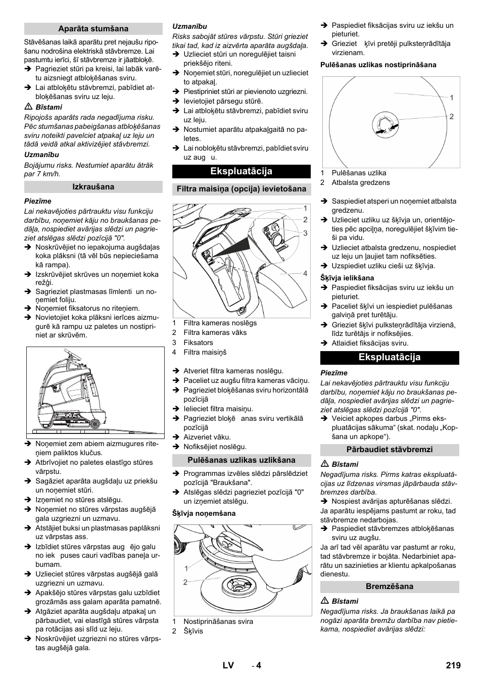 Ekspluatācija | Karcher BDP 50 - 2000 RS Bp Pack User Manual | Page 219 / 236