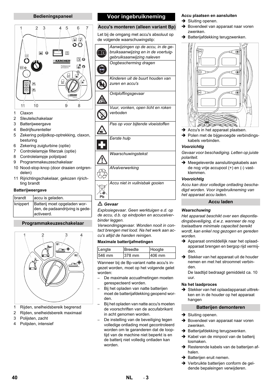 Voor ingebruikneming | Karcher BDP 50 - 2000 RS Bp Pack User Manual | Page 40 / 236