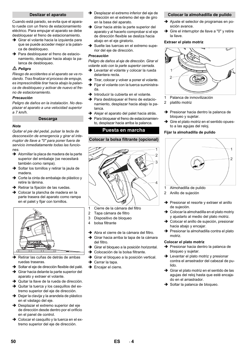 Puesta en marcha | Karcher BDP 50 - 2000 RS Bp Pack User Manual | Page 50 / 236