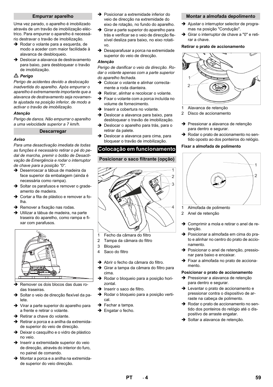 Colocação em funcionamento | Karcher BDP 50 - 2000 RS Bp Pack User Manual | Page 59 / 236