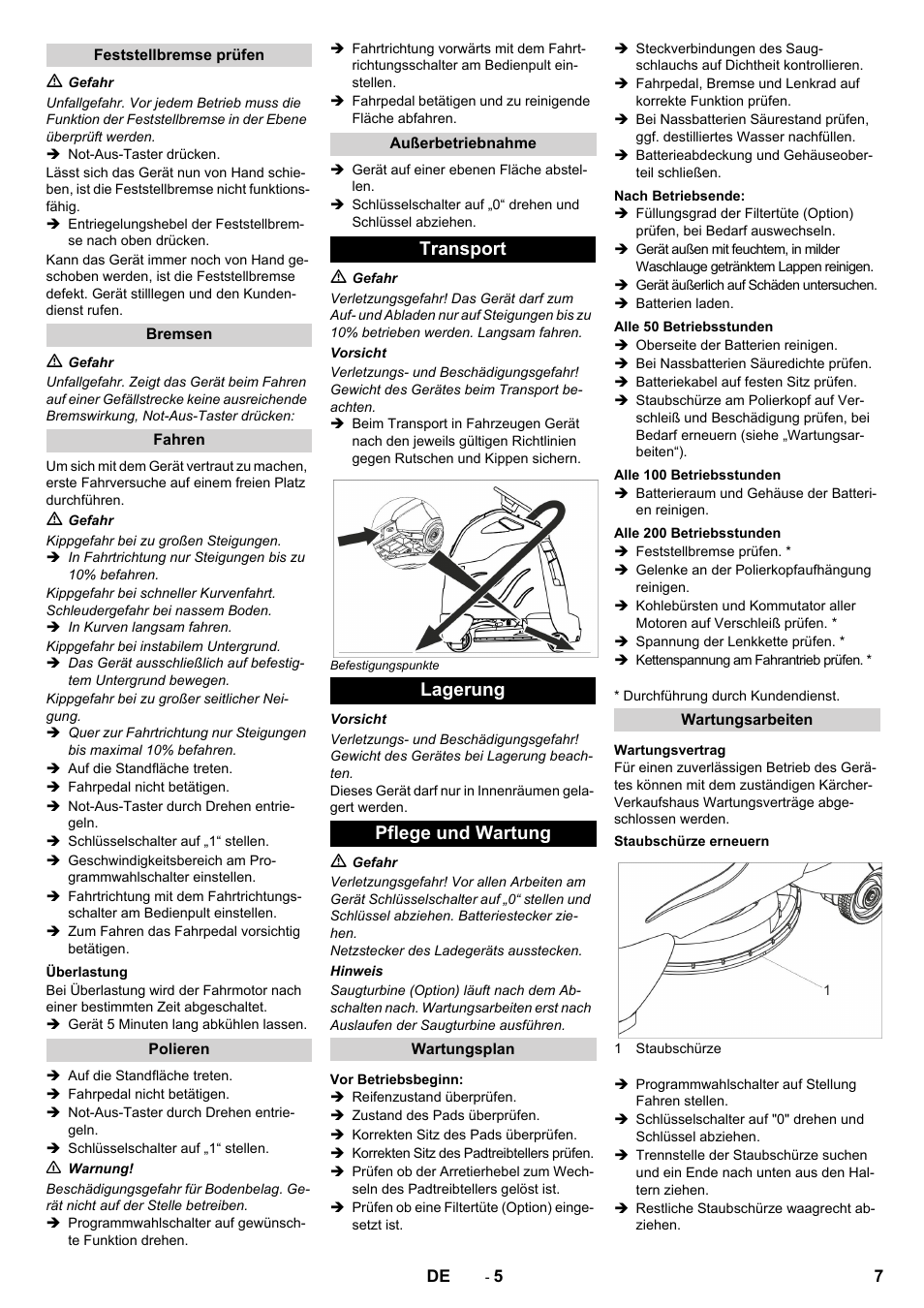 Transport lagerung pflege und wartung | Karcher BDP 50 - 2000 RS Bp Pack User Manual | Page 7 / 236