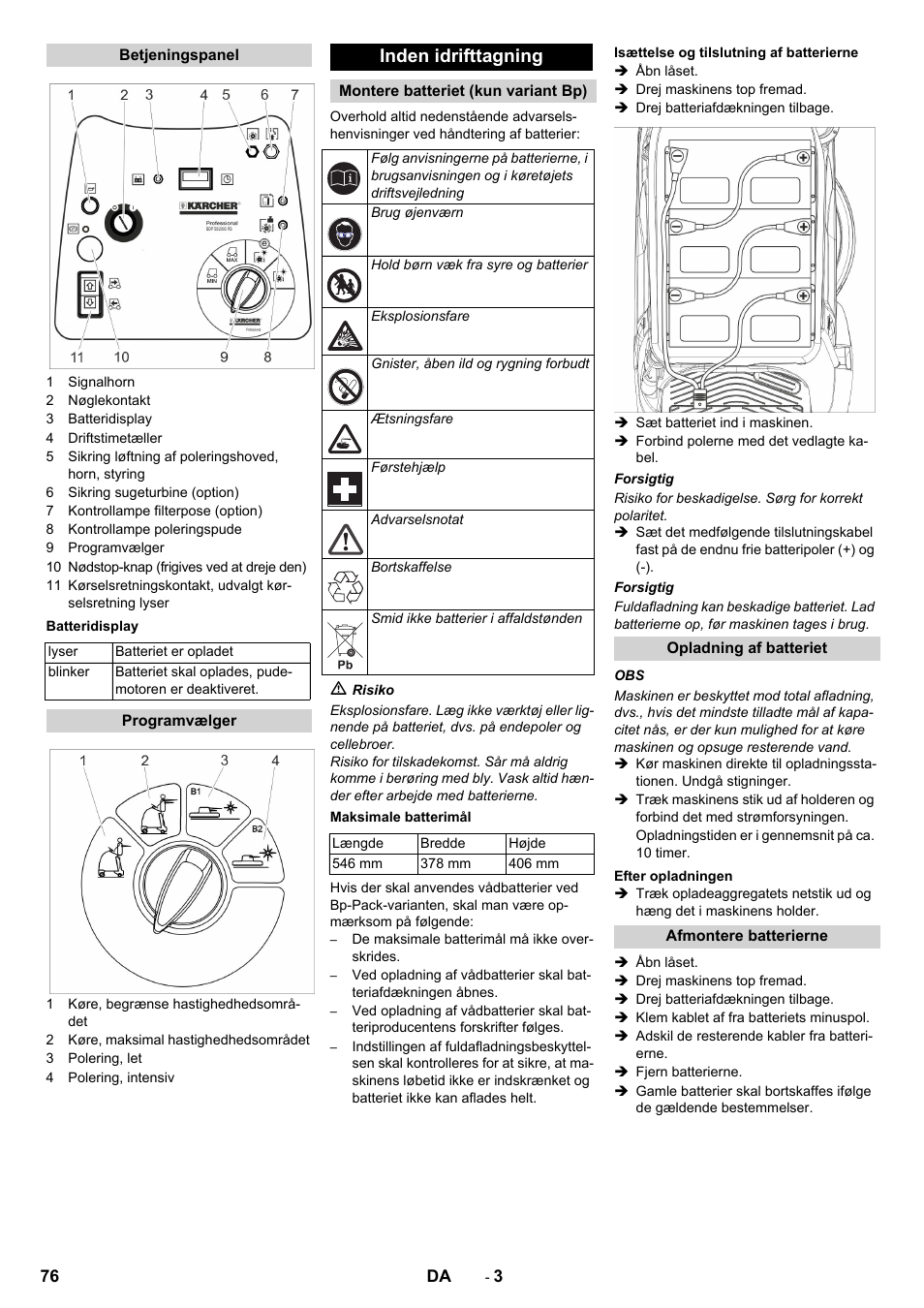 Inden idrifttagning | Karcher BDP 50 - 2000 RS Bp Pack User Manual | Page 76 / 236