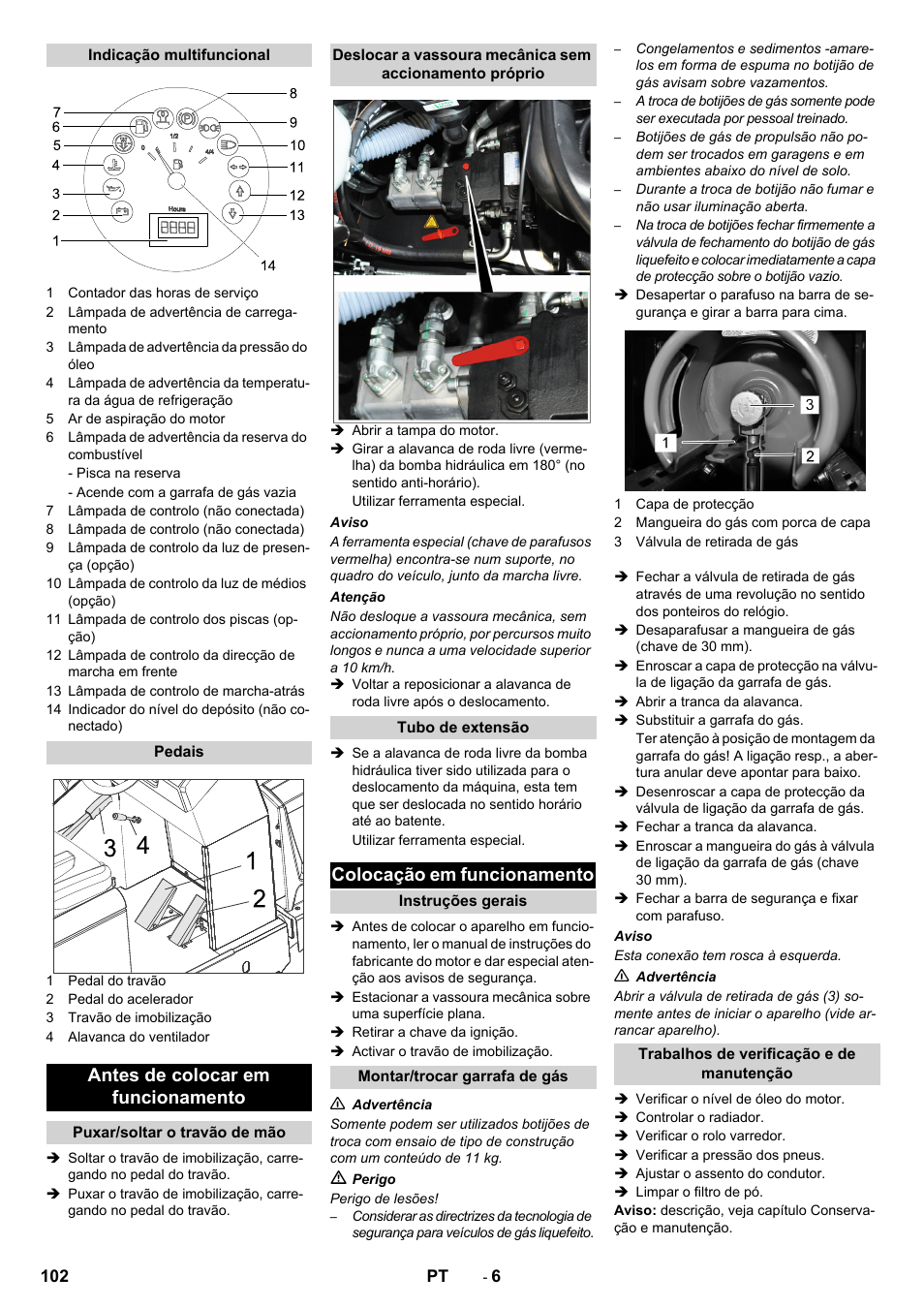 Antes de colocar em funcionamento, Colocação em funcionamento | Karcher KM 150-500 LPG User Manual | Page 102 / 457