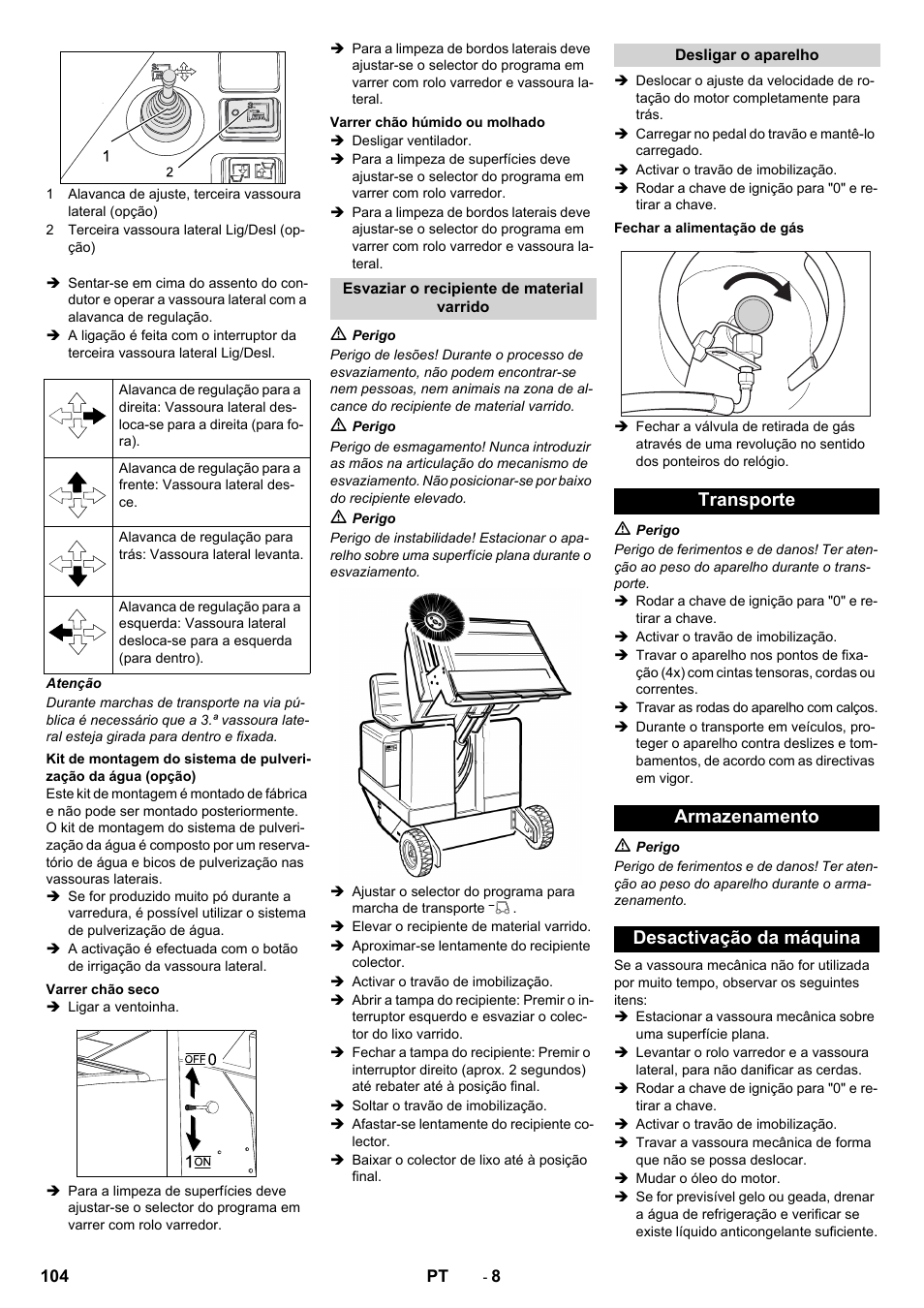 Transporte armazenamento desactivação da máquina | Karcher KM 150-500 LPG User Manual | Page 104 / 457