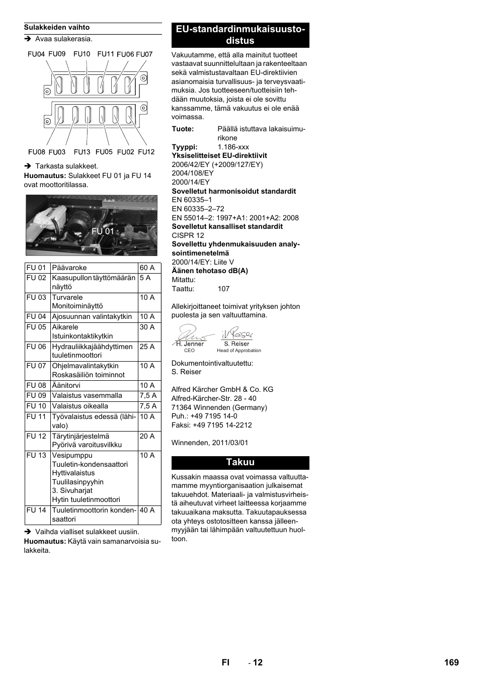 Eu-standardinmukaisuusto- distus, Takuu | Karcher KM 150-500 LPG User Manual | Page 169 / 457