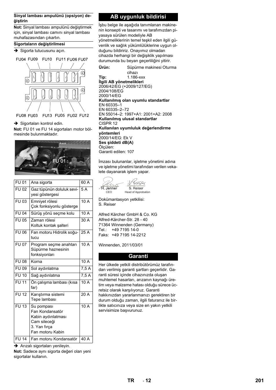 Ab uygunluk bildirisi, Garanti | Karcher KM 150-500 LPG User Manual | Page 201 / 457