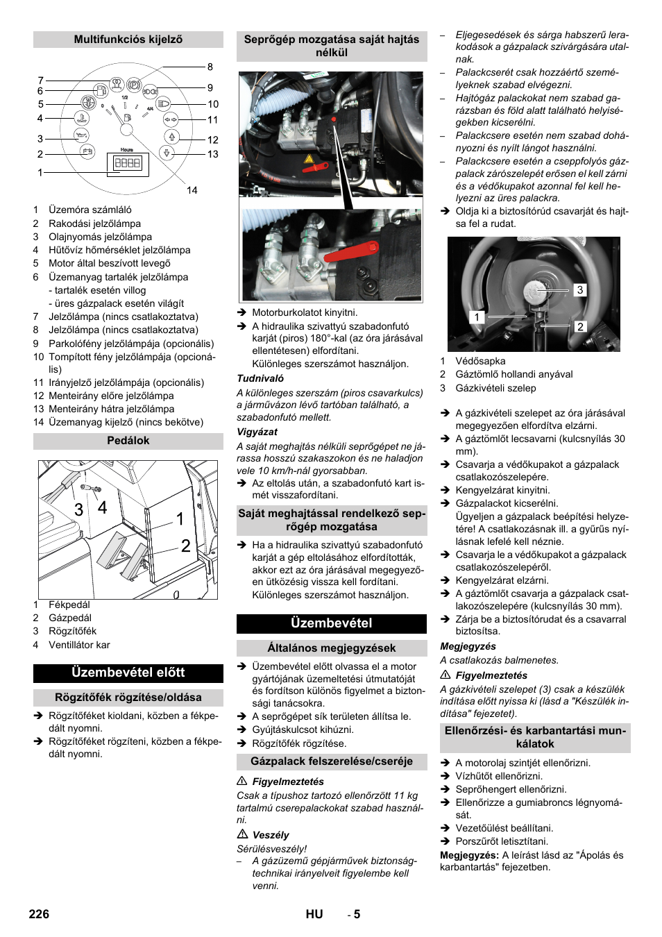 Üzembevétel előtt, Üzembevétel | Karcher KM 150-500 LPG User Manual | Page 226 / 457