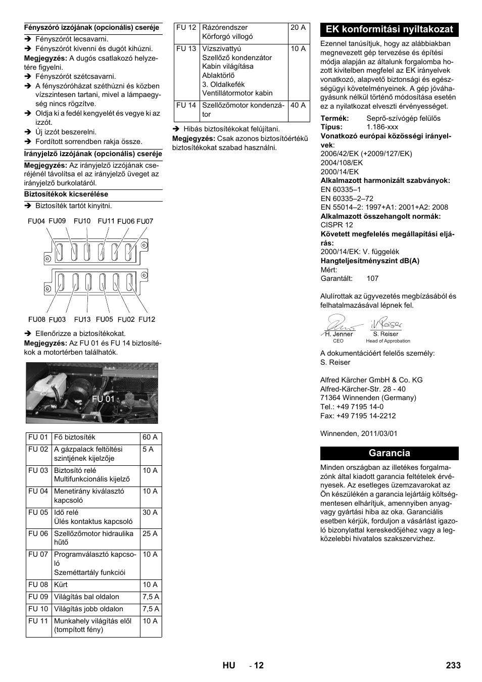 Ek konformitási nyiltakozat, Garancia | Karcher KM 150-500 LPG User Manual | Page 233 / 457