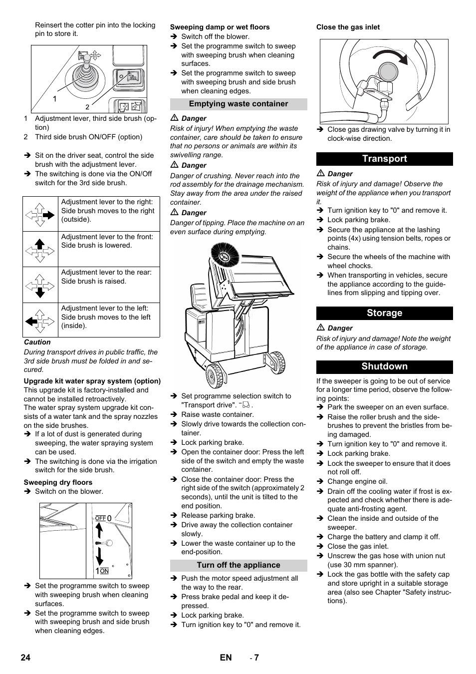 Transport storage shutdown | Karcher KM 150-500 LPG User Manual | Page 24 / 457