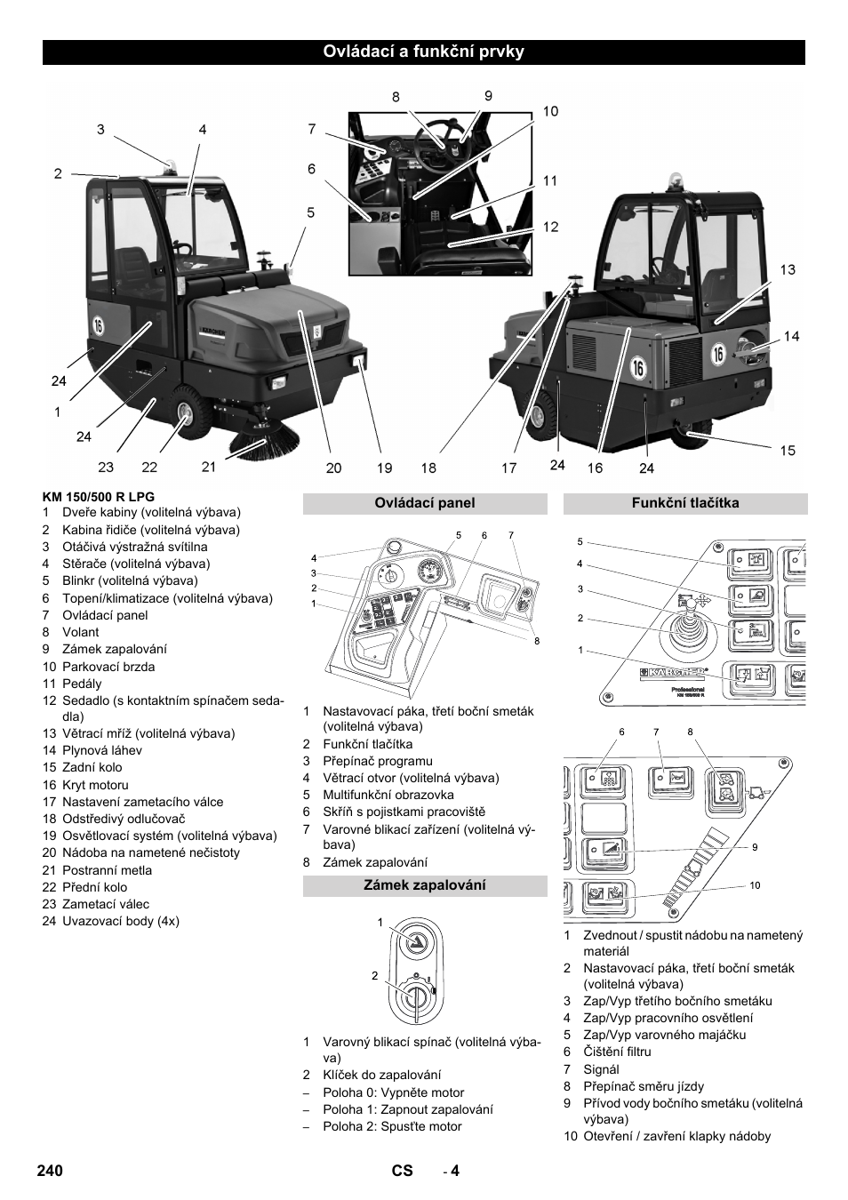 Ovládací a funkční prvky | Karcher KM 150-500 LPG User Manual | Page 240 / 457