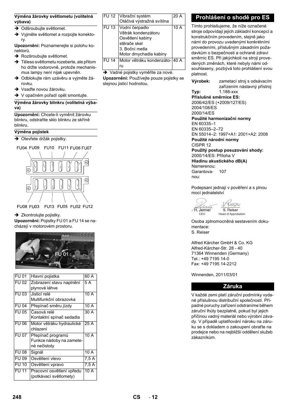 Prohlášení o shodě pro es, Záruka | Karcher KM 150-500 LPG User Manual | Page 248 / 457