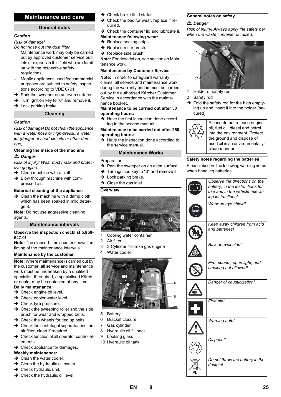 Maintenance and care | Karcher KM 150-500 LPG User Manual | Page 25 / 457