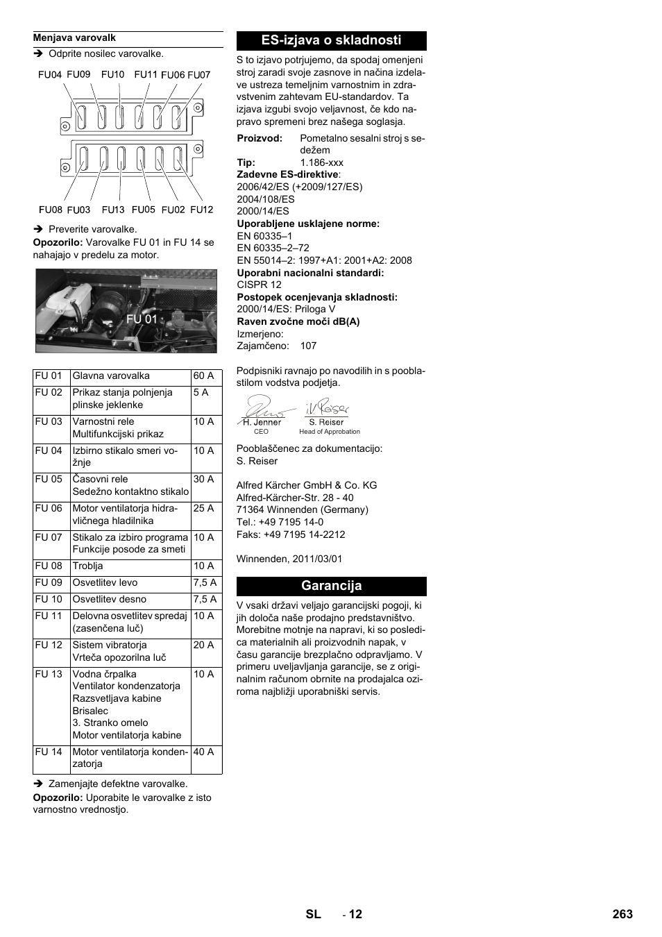 Es-izjava o skladnosti, Garancija | Karcher KM 150-500 LPG User Manual | Page 263 / 457