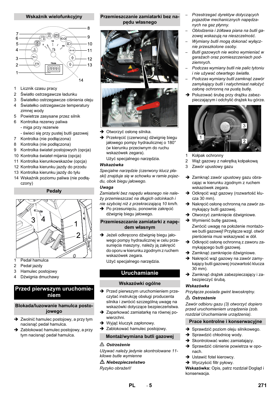 Przed pierwszym uruchomie- niem, Uruchamianie | Karcher KM 150-500 LPG User Manual | Page 271 / 457