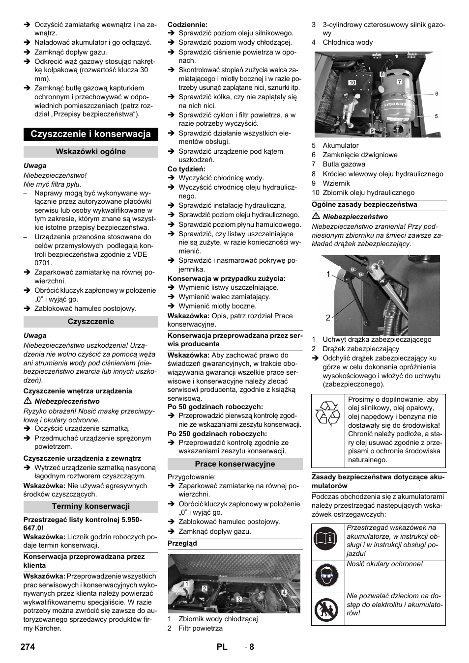 Czyszczenie i konserwacja | Karcher KM 150-500 LPG User Manual | Page 274 / 457