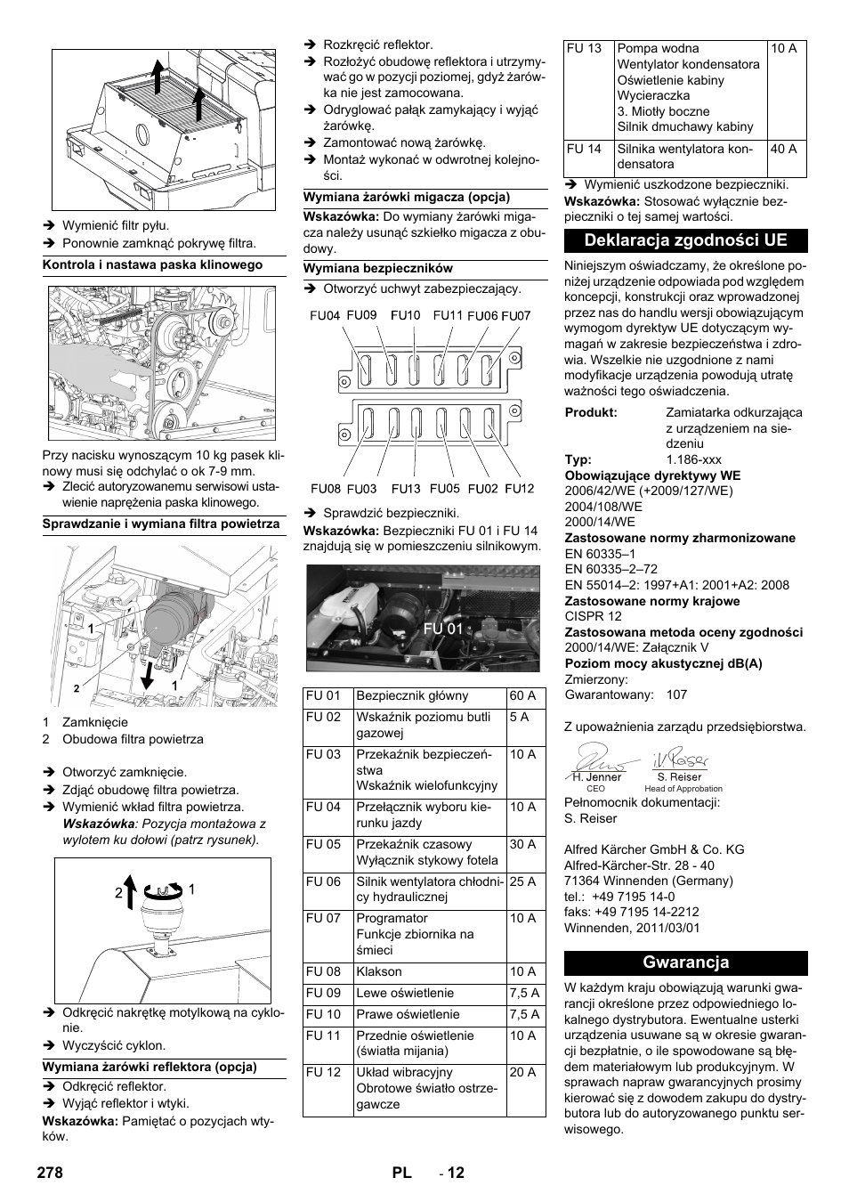 Deklaracja zgodności ue, Gwarancja | Karcher KM 150-500 LPG User Manual | Page 278 / 457