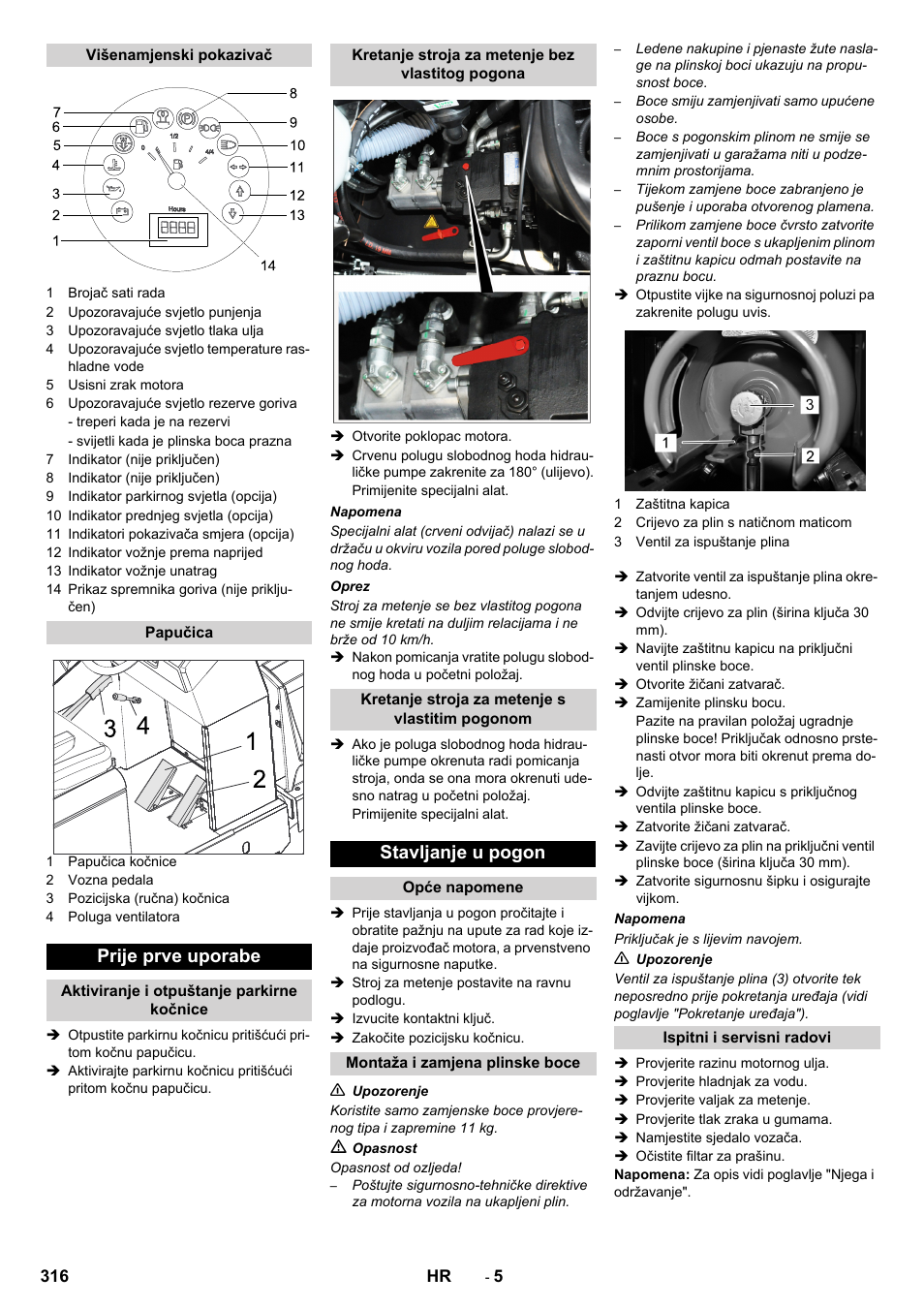 Prije prve uporabe, Stavljanje u pogon | Karcher KM 150-500 LPG User Manual | Page 316 / 457