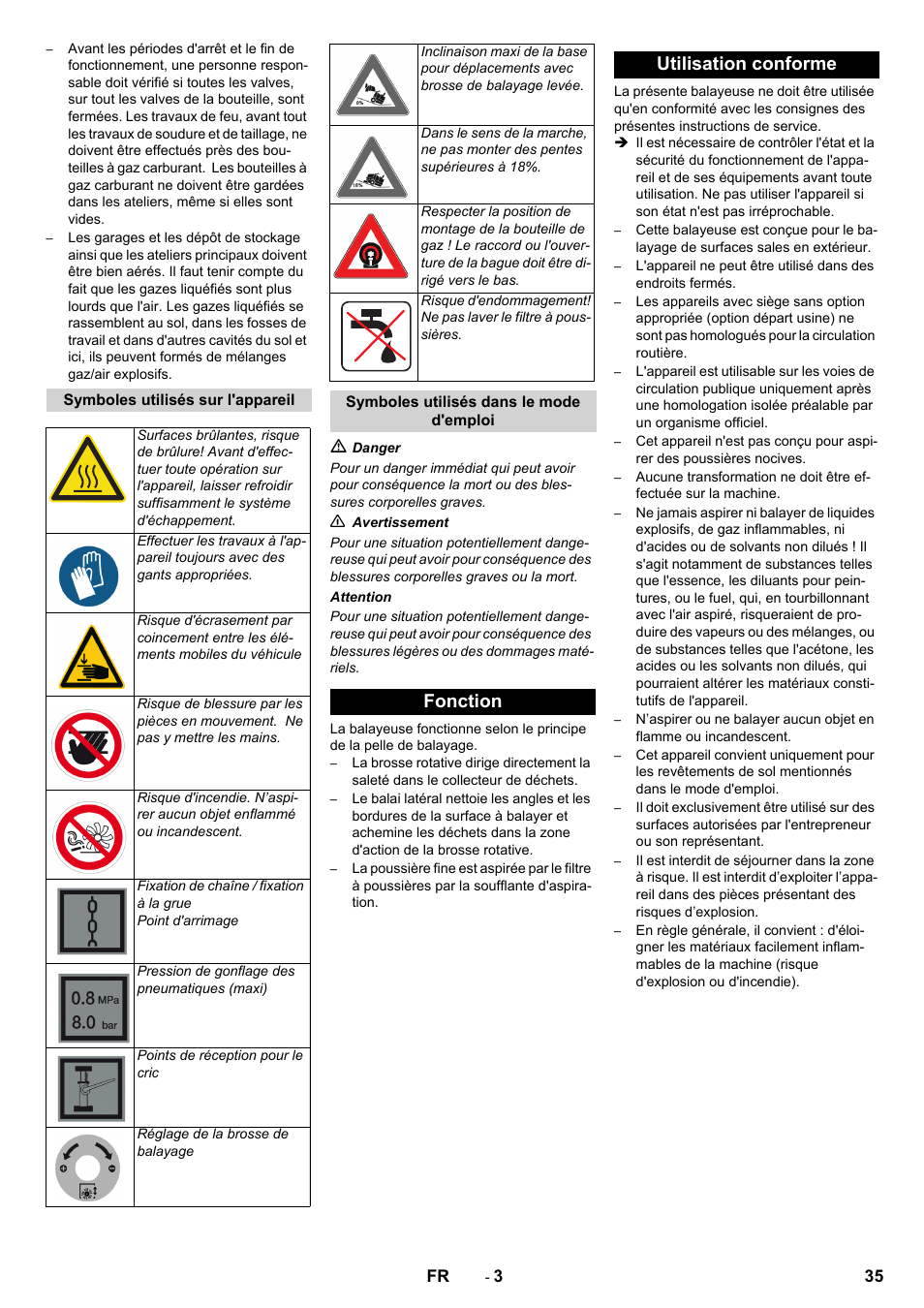 Fonction utilisation conforme | Karcher KM 150-500 LPG User Manual | Page 35 / 457