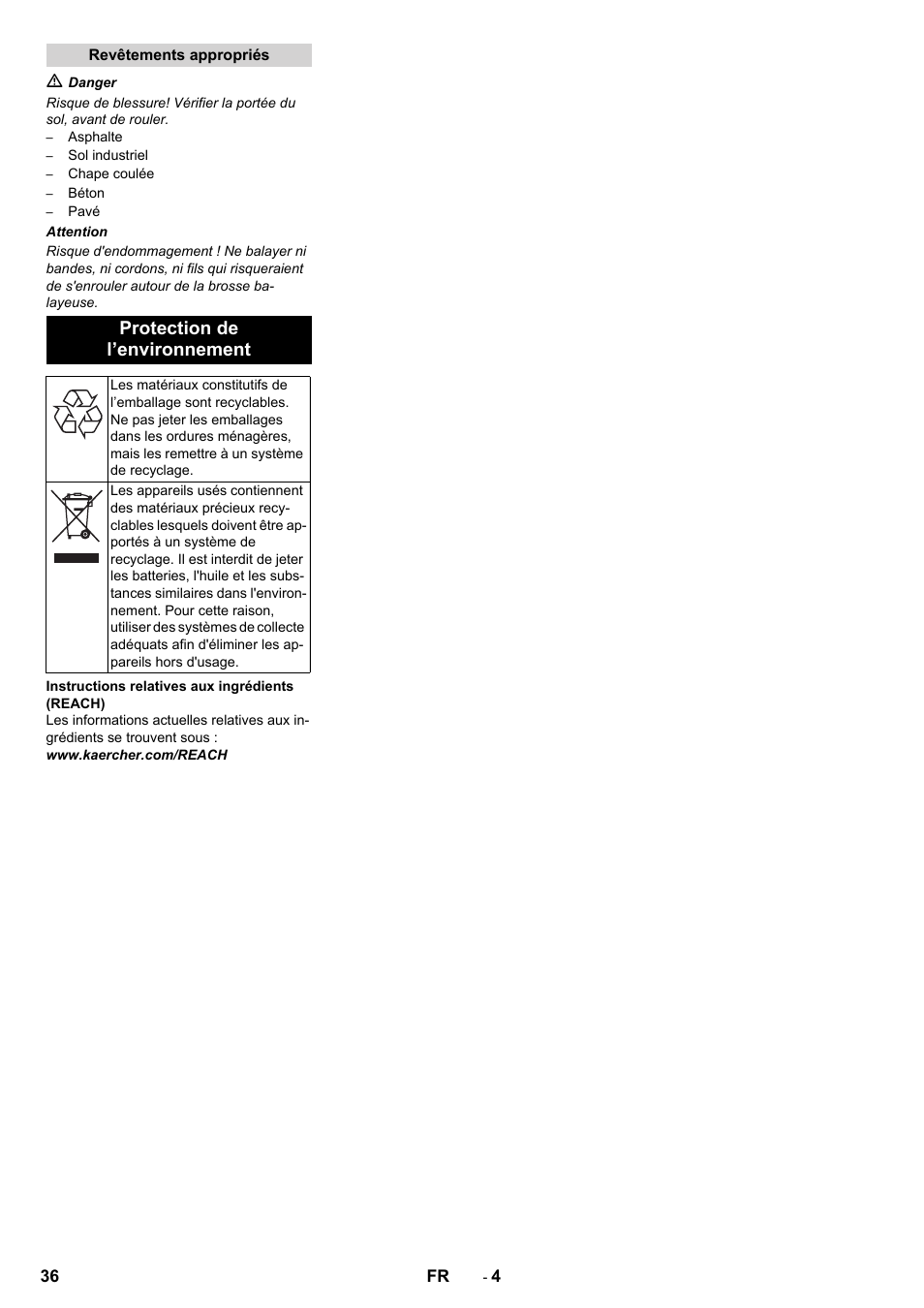 Protection de l’environnement | Karcher KM 150-500 LPG User Manual | Page 36 / 457