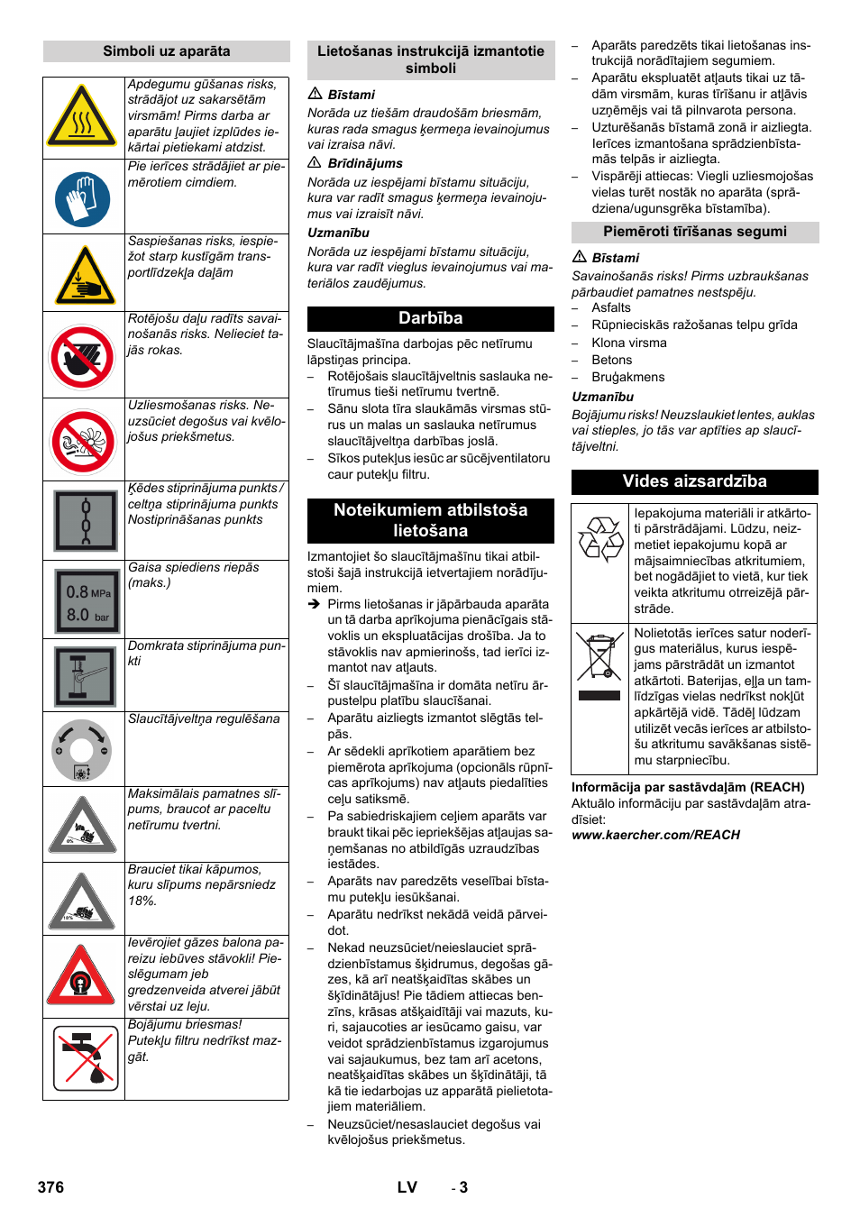 Vides aizsardzība | Karcher KM 150-500 LPG User Manual | Page 376 / 457