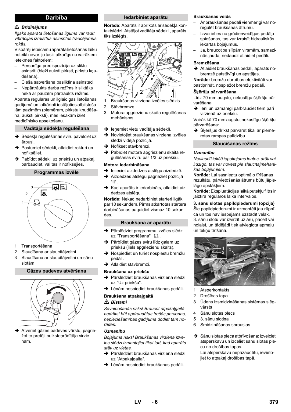 Darbība | Karcher KM 150-500 LPG User Manual | Page 379 / 457