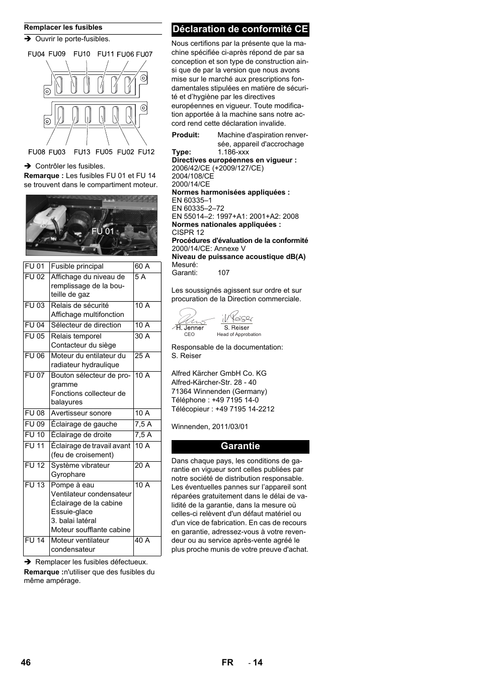 Déclaration de conformité ce, Garantie | Karcher KM 150-500 LPG User Manual | Page 46 / 457